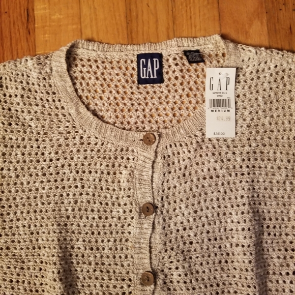 Vintage Gap Short Sleeve Linen Button Up Holey Cardigan Beige Womens Size Medium - Picture 4 of 9